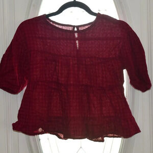 WONDER NATION Girls Burgundy Ruffle 3/4 Sleeve Blouse Size S 6/6X